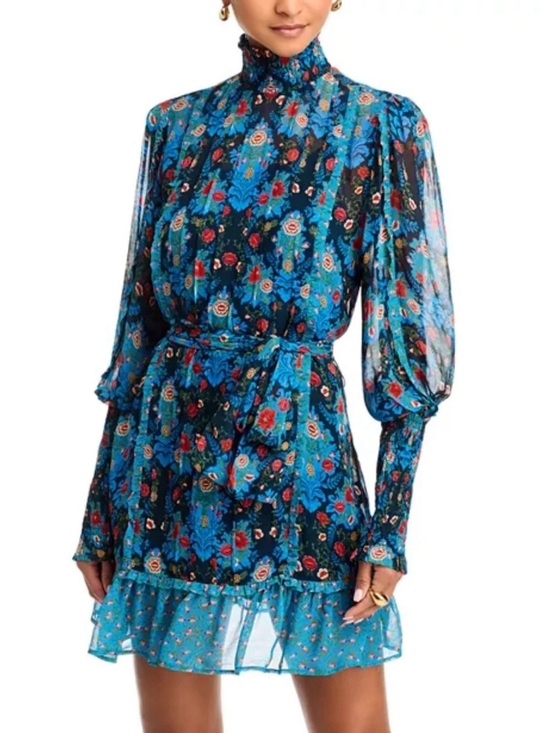 FARM Rio Dresses & Skirts - FARM Rio NWT Blue Floral Belted Turtleneck Mini Dress